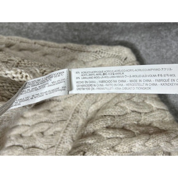 Zara Chunky Cable Knit Button Up Wool Acrylic Sweater Womens Small Pockets Beige - Picture 4 of 13